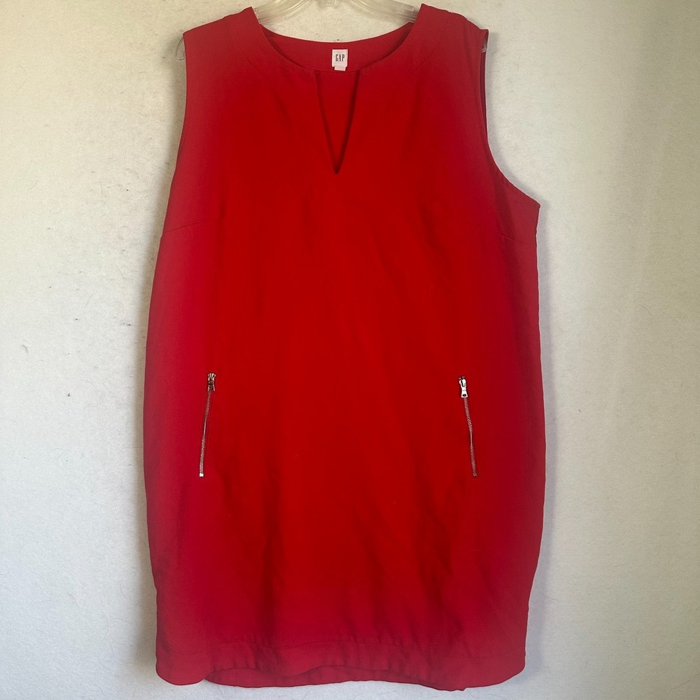 GAP dress Size 20 Cherry Red Sleeveless Shift Split V Neck Zippered Pockets